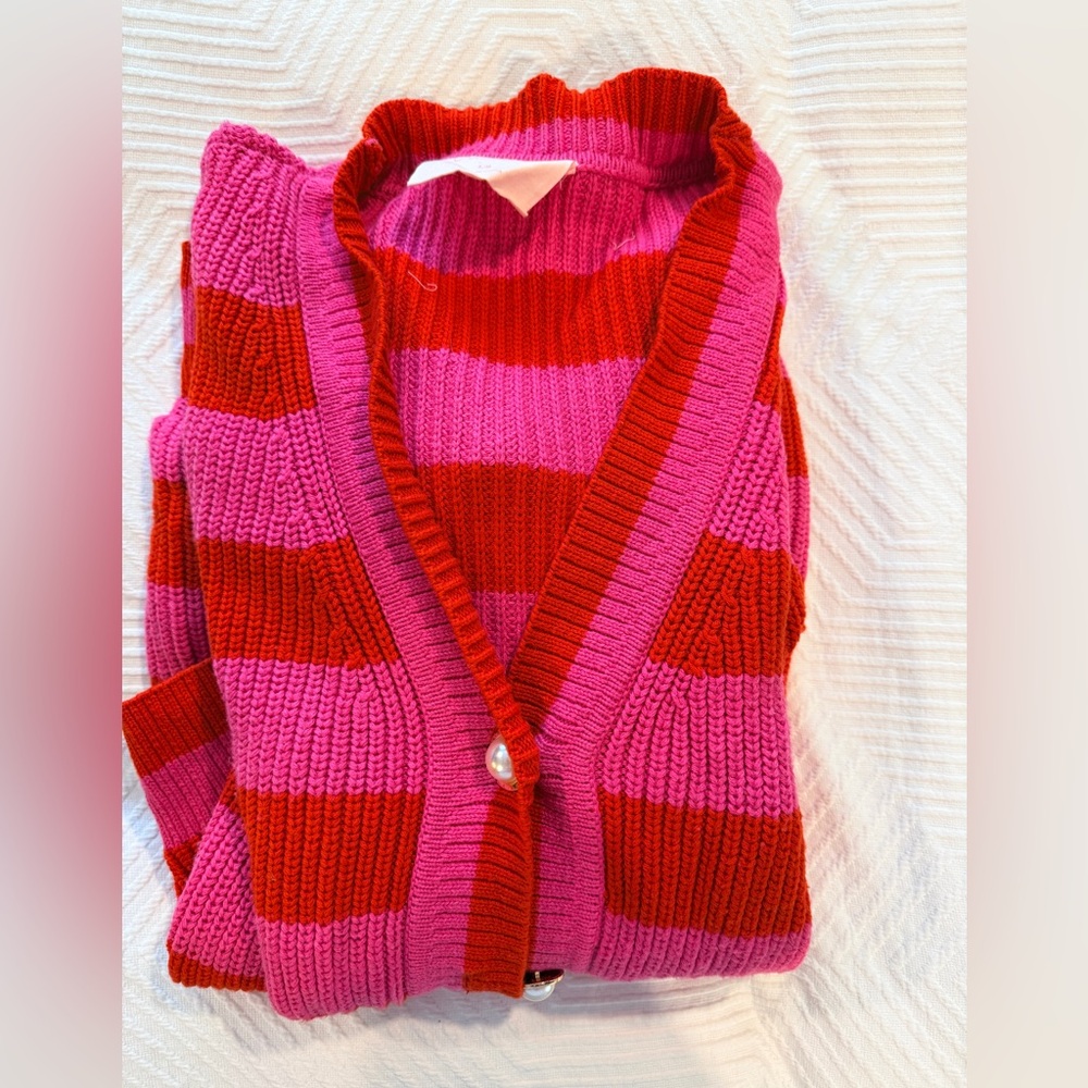 ban.do Bold Red and Pink Striped Cardigan